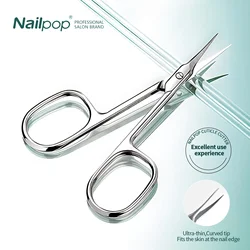 NAILPOP-Tijeras para cutículas de uñas, Punta curvada afilada, removedor de piel muerta de acero inoxidable, herramientas profesionales de Arte de uñas