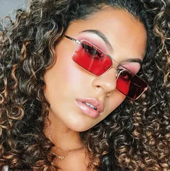 Square Women's Sunglasses Alloy Metal Small Frame Clear Double Bridge Men's Sun Glasses Vintage Chic Female Shades Red Yellow