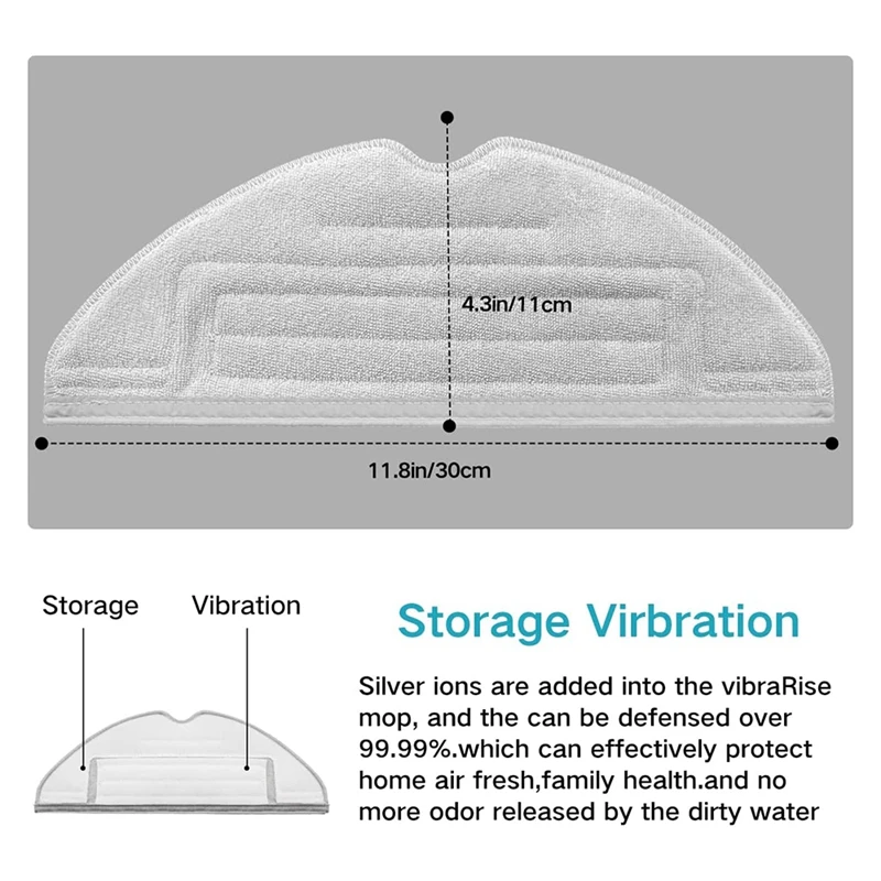 ممسحة مفرغة من أجل Roborock Maxv/ S7 Maxv Plus/ S7 Maxv Ultra/ S7/ S7 + قطع قماش قابلة لإعادة الاستخدام 4 قطع من الفضة أيون ممسحة