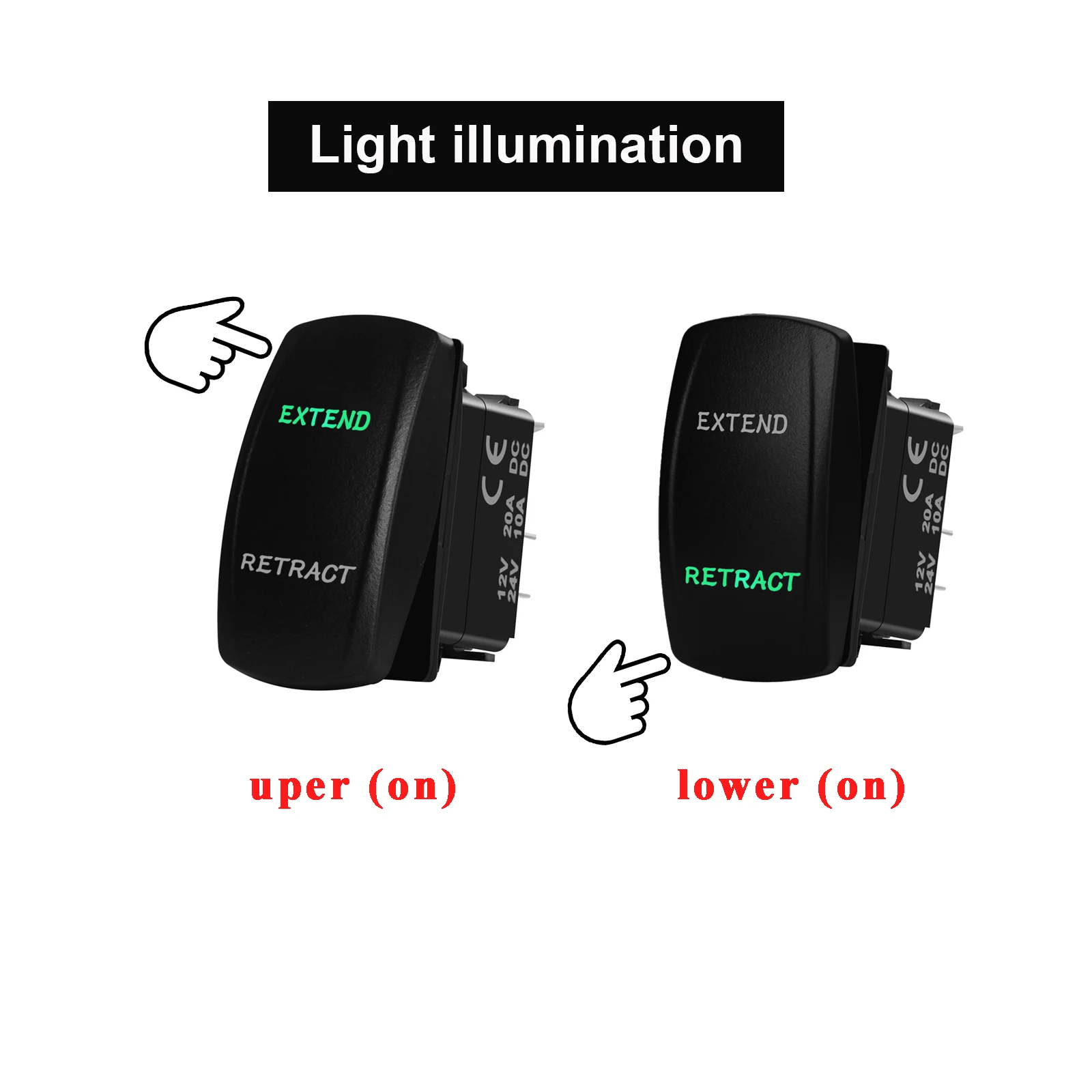 DPDT 7P (ON) OFF (ON) Dual LED EXTEND RETRACT Momentary Rocker Switch For Car Marine Boat Truck Car Accessories Waterproof IP68