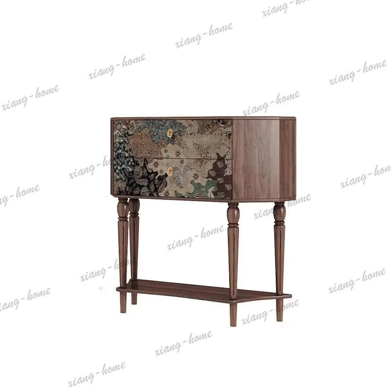 PG  French retro painted home entrance cabinet household living room dining side cabinet storage bucket cabinet wall locker
