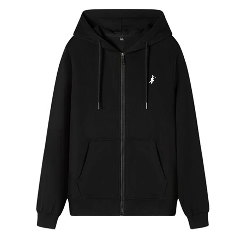 2024 hot selling hooded long sleeved men\'s jacket with drawstring zipper closure solid color casual sportswear clothing