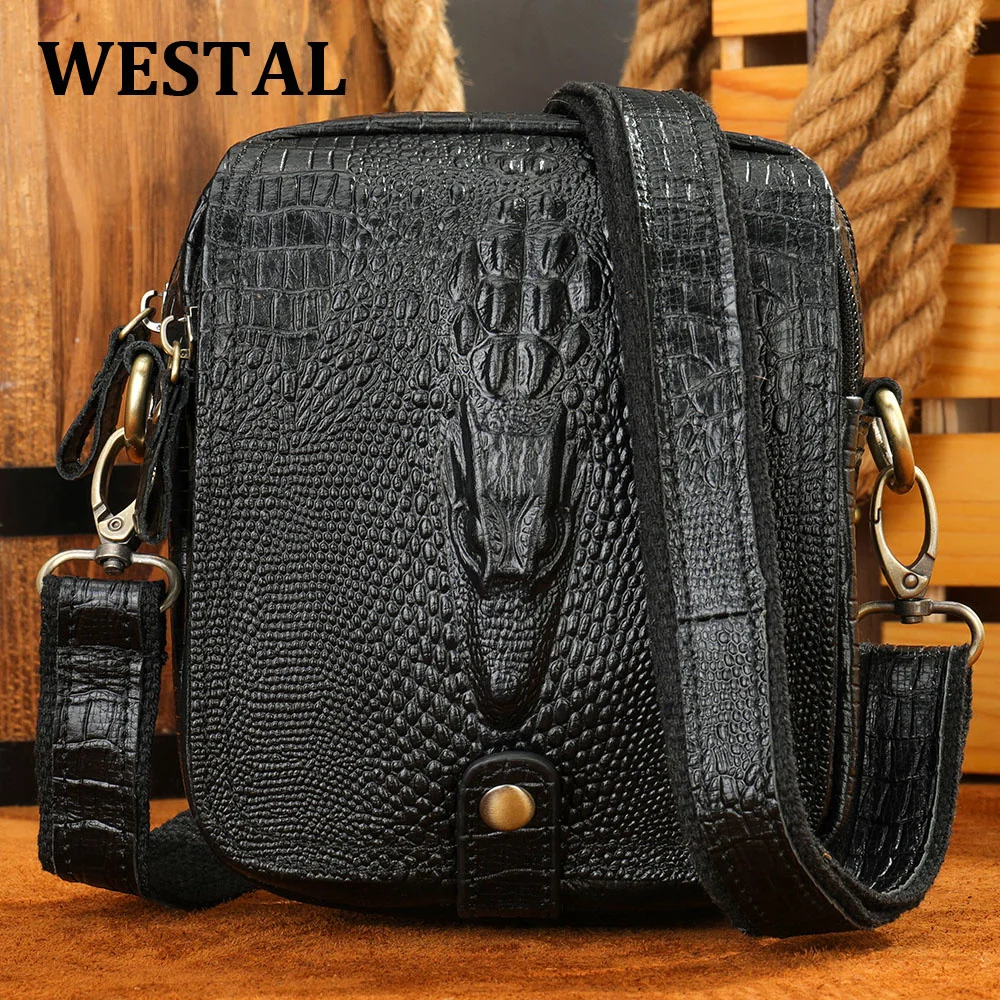 Men's Crossbody Shoulder Bag Men's Genuine Leather Shoulder Bag Crocodile Pattern Messenger Bag Male Alligator Side Bags