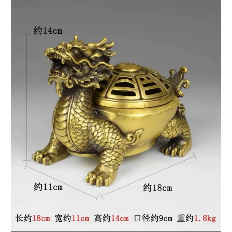 

Орнамент из чистой латуни с открытой крышкой, дракон Багуа, черепаха, сандаловое дерево, курильница для дома, гостиной, офиса, украшение Ince