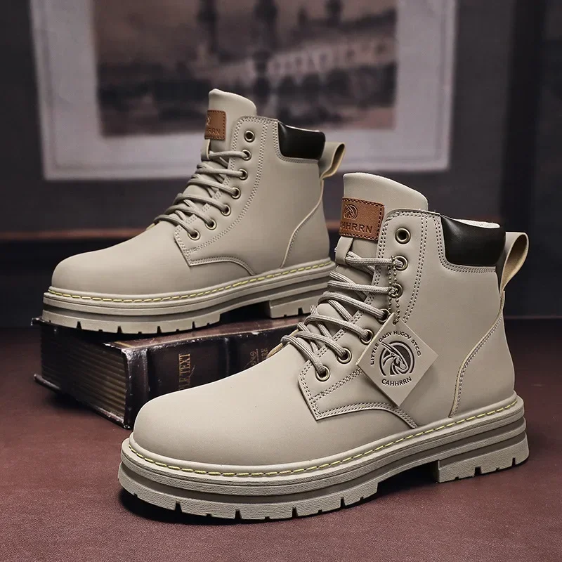 High Top Boots Men's Leather Shoes Fashion Motorcycle Ankle  Boots for Men Winter Boots Man Shoes Lace-Up Botas Hombre