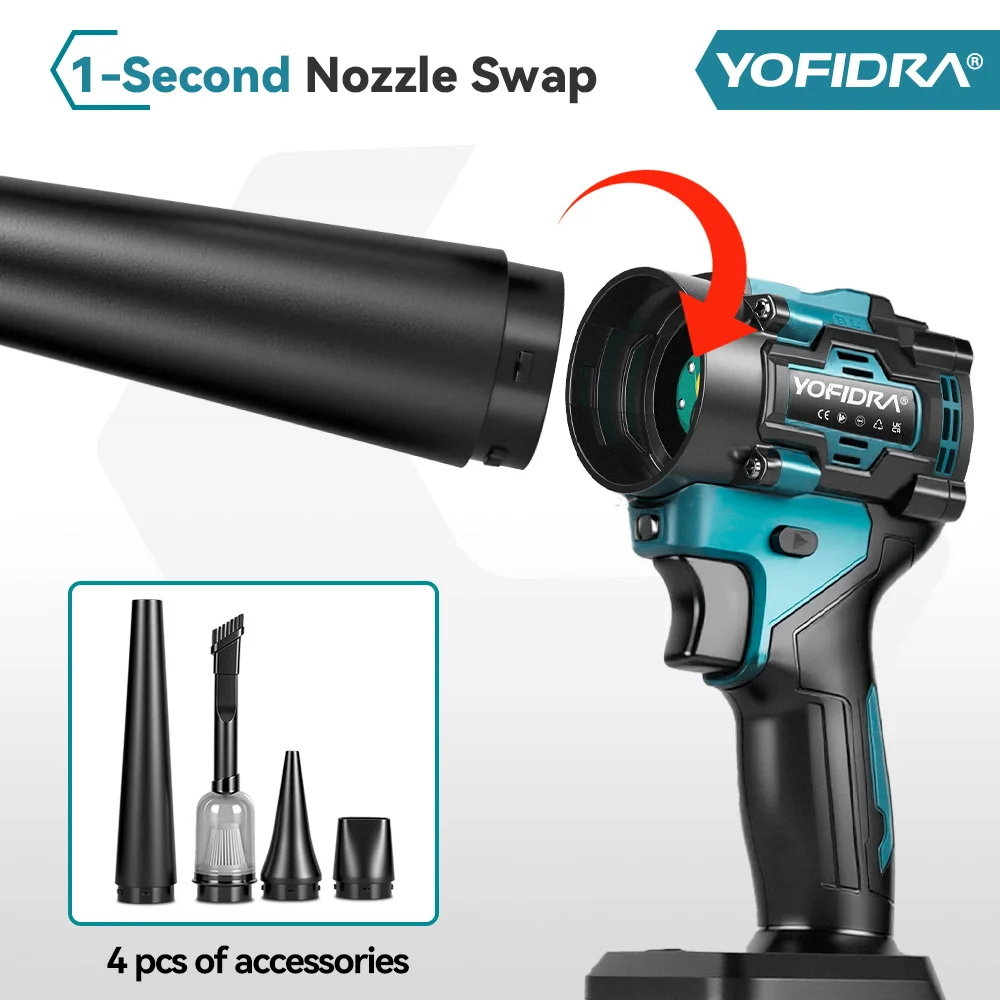 YOFIDRA 1200 واط 2IN1 منفاخ هواء كهربائي بدون فرشاة وشفط مروحة تربو لاسلكية أداة تنظيف الغبار والثلج لدبوس بطارية ماكيتا