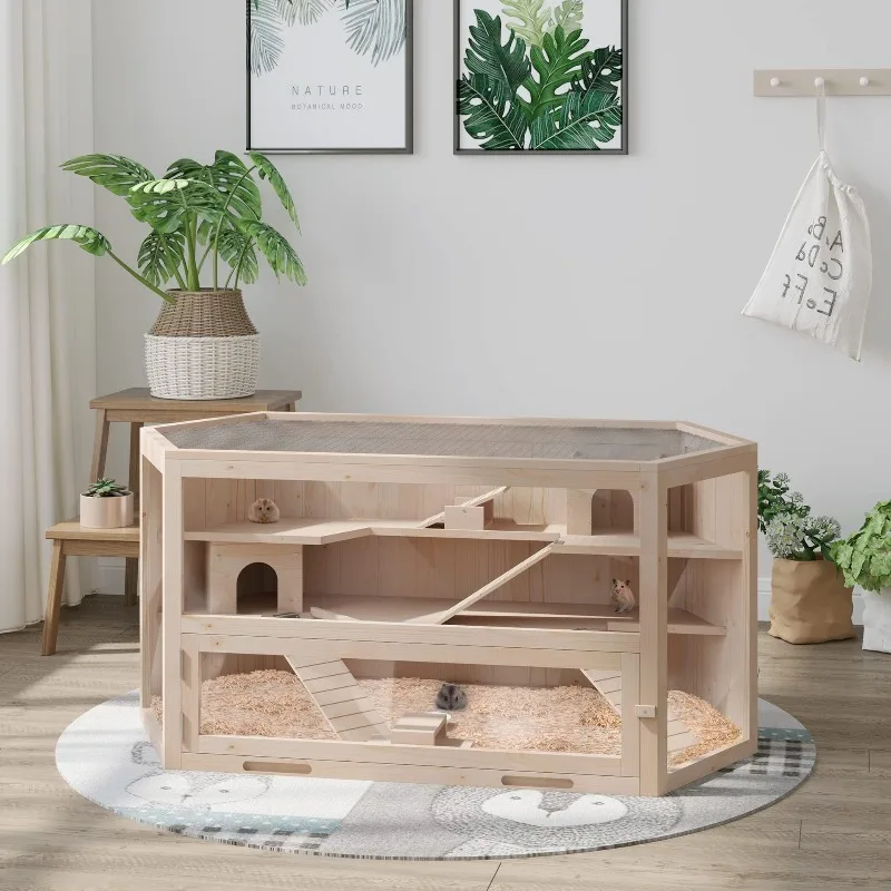 

Wooden hamster feeding box Transparent hamster breeding box Simple wooden brooding box