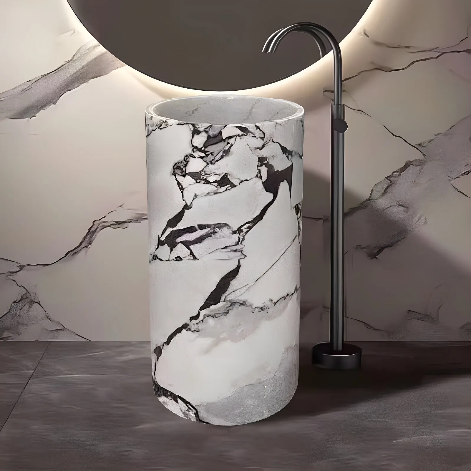 Natural marble column basin Floor-to-ceiling cylindrical wash basin Hotel large pillar basin Washbasin Italian style