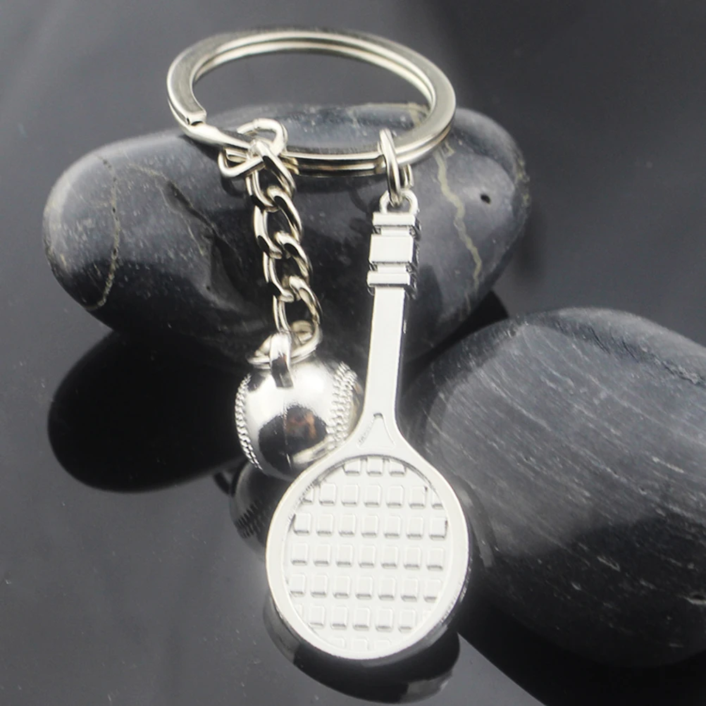 

Tennis Ball Racket Pendant Keyring Creative Metal Keychain Cool Sports Car Keyring Handbag Phone Pendant Gift (Silver)