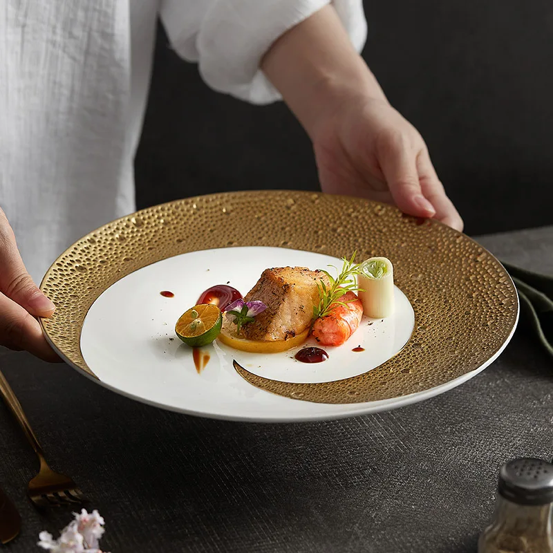 High End Restaurant Hotel Tableware Meteor Shower Crescent Moon Flat Plate Ceramic Plate Light Luxury Steak Plate