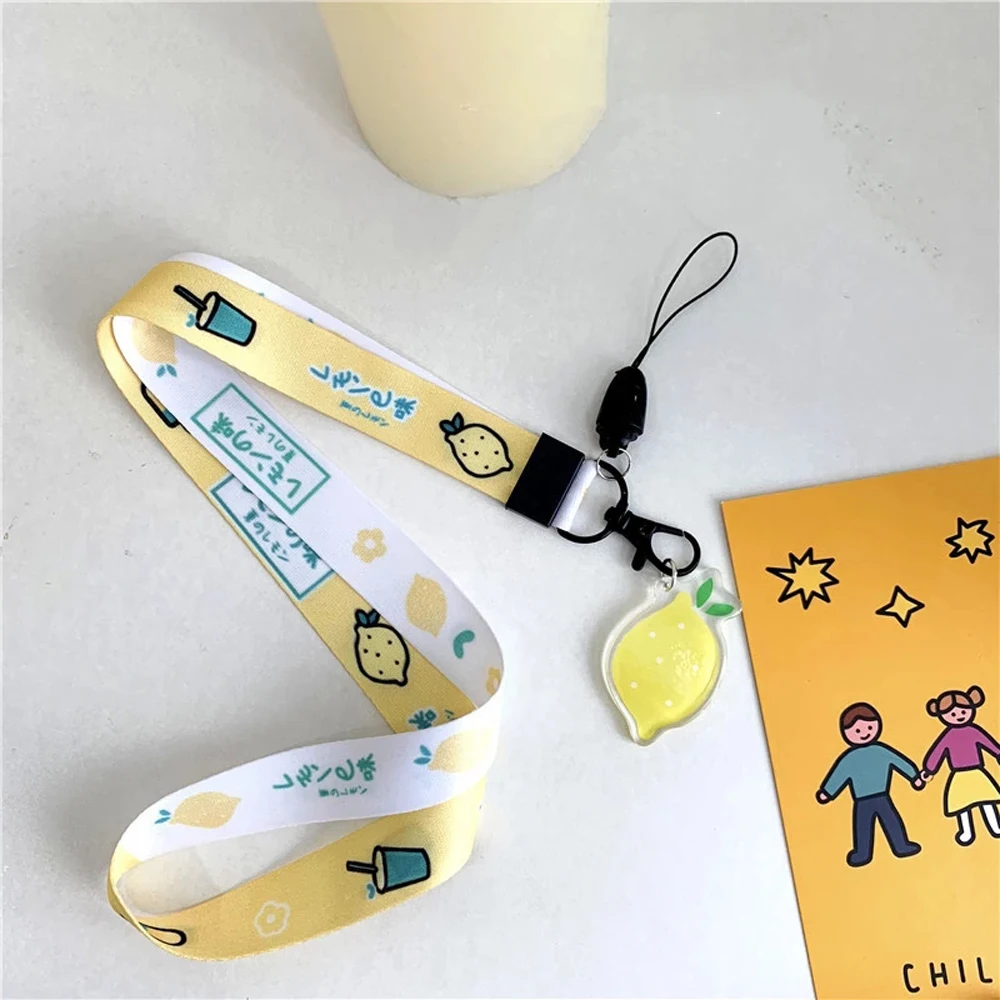 Holder Cute Lemon USB Badge Holder Neck Rope Neck Strap Mobile Phone Straps Keychain Lanyards Cell Phone Lanyard Fruit Lanyard