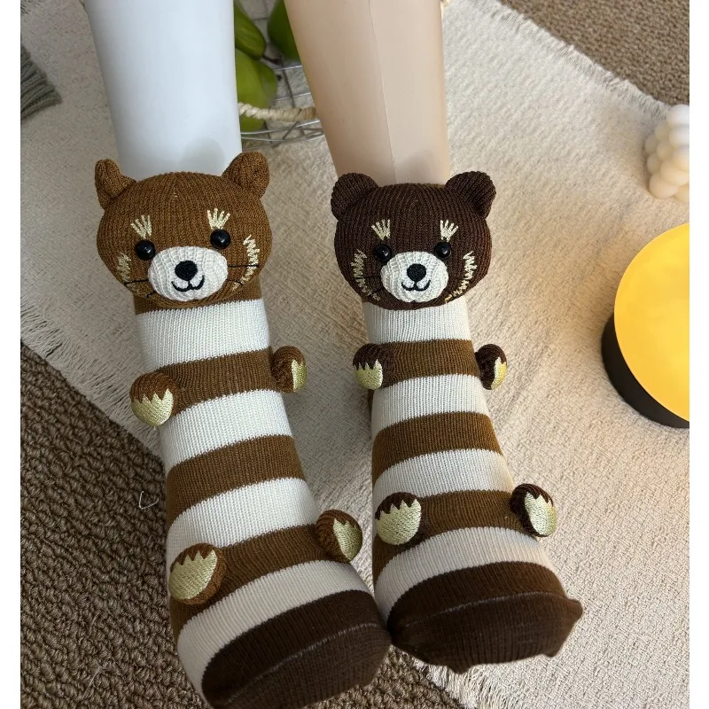 High Quality 3D Knitted Cute Animal Floor Socks Fun Novelty Handmade Crocheted Warm Socks Cubic Sloth Panda Christmas Gifts