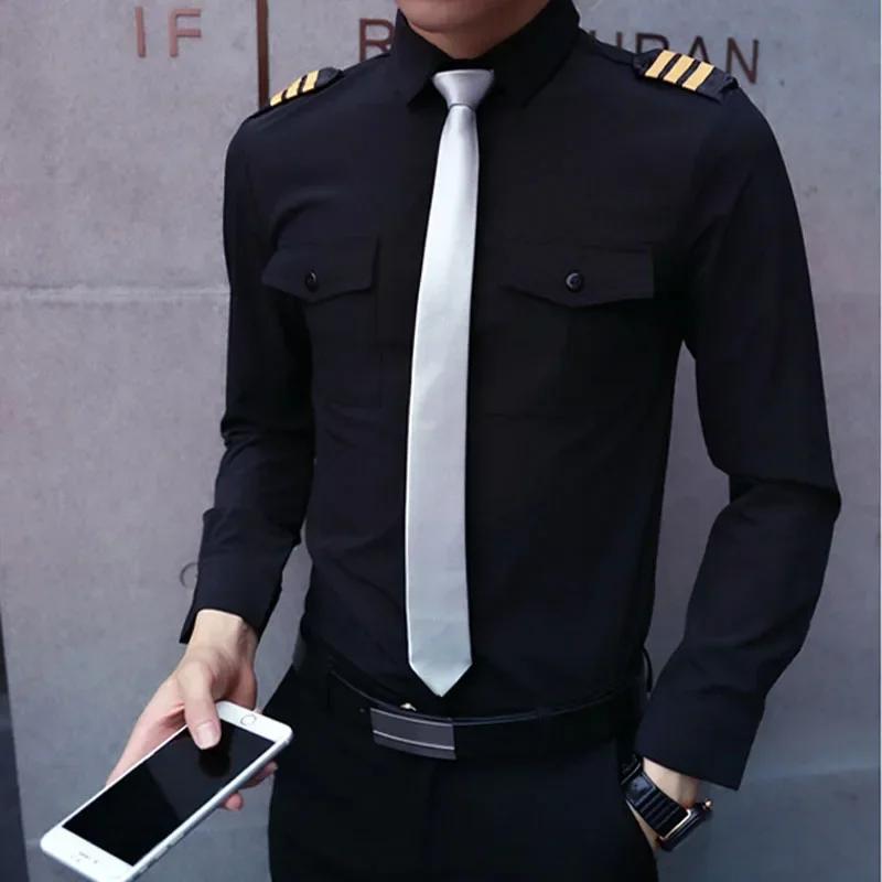 เสื้อเครื่องแบบนักบินมืออาชีพสำหรับผู้ชายและผู้หญิง คล้ายกับเครื่องแบบกองทัพเรือ วิศวกรการบิน ชุดทำงานโรงแรม เสื้อเจ้าหน้าที่บิน