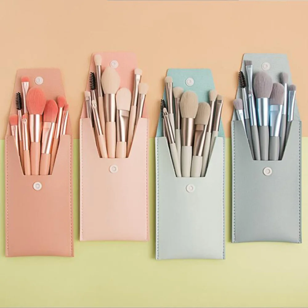 8Pcs Multi Pastel Color Mini Makeup Brush Set With Storage Bag For Blush Eyeshadow Eyelash Detail Beginner Travel Make Up Tools