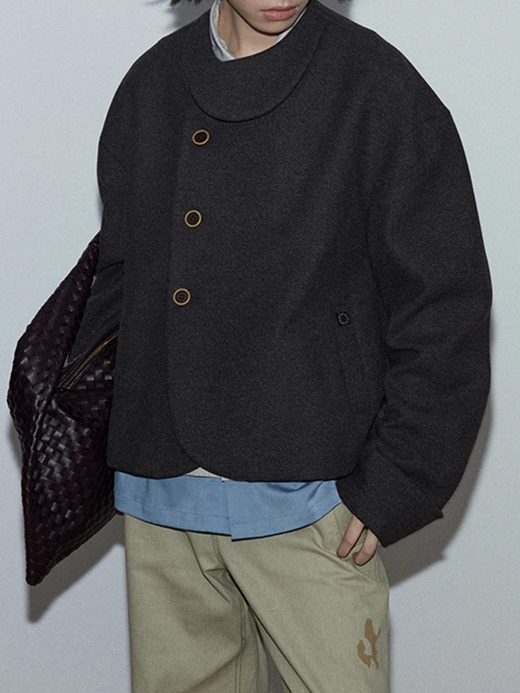 

Женское шерстяное пальто свободного покроя с круглым воротником, зимняя куртка 2025, новинка Sle, длина из полиэфирного волокна, простой Sle