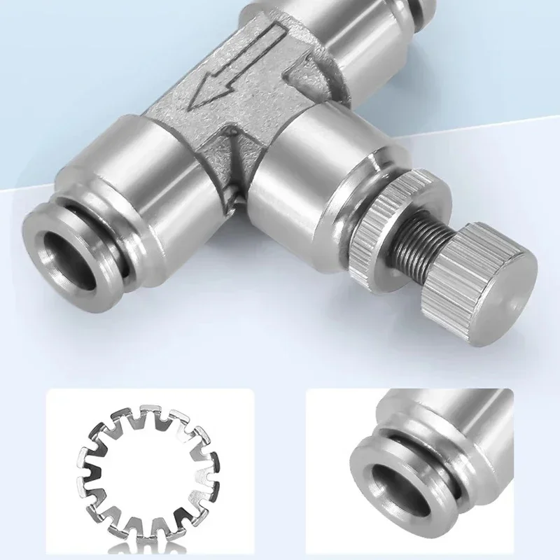 304 Stainless Valve Speed Regulation SA/PA Push To Connect Hose 4mm 6mm 8mm 10mm 12mm Pressure Control Pneumatic Throttle Valve