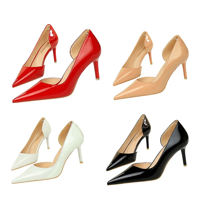 Women 7.5cm 10.5cm High Heels Daily Holiday Party Pumps Lady Sexy Stiletto Nude Red Low Heels New Scarpins Cutout Banquet Shoes