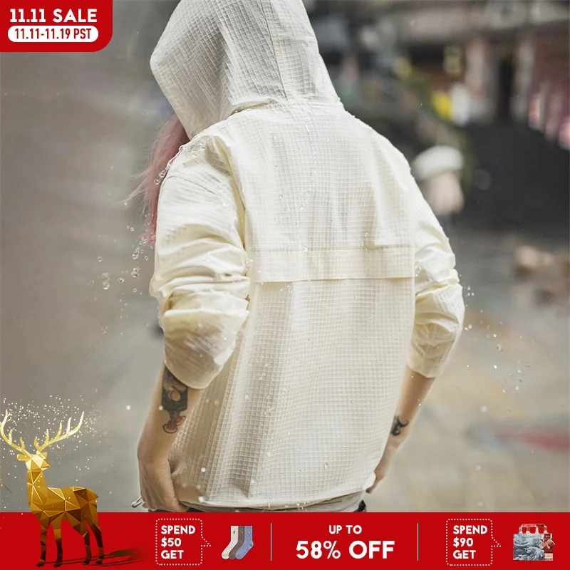 Maden Outdoor Weißer Kapuzenpullover mit halbem Reißverschluss für Damen, Frühling und Herbst, Waffelpullover mit Kapuze, lockeres, langärmliges, lässiges Sport-Sweatshirt