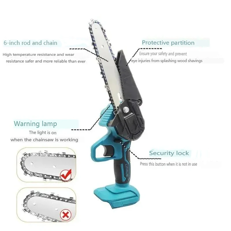 Mini Chainsaw 6-Inch Powerful Cordless Rechargeable Handheld Small Electric Saw