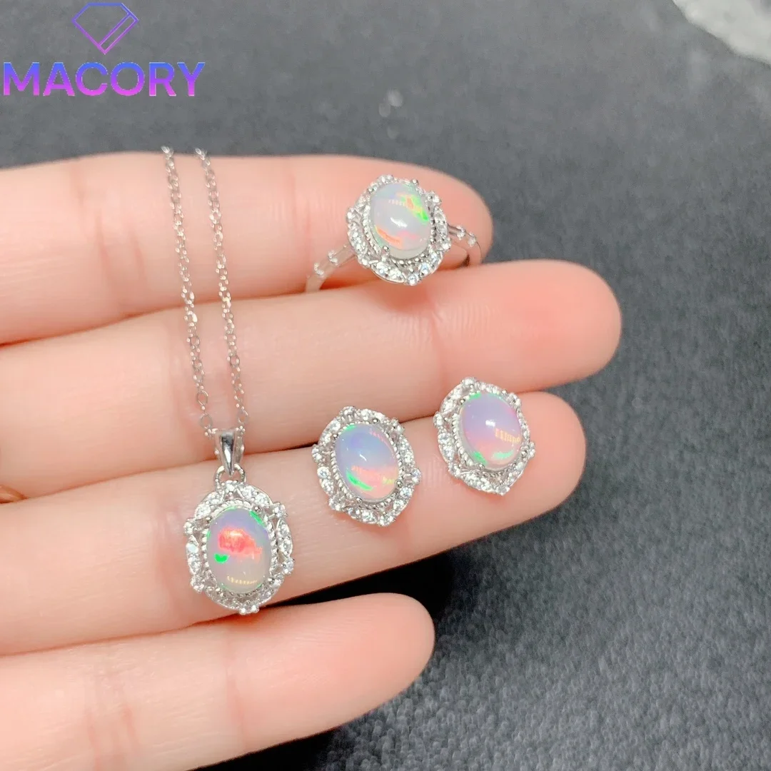 

Natural Opal jewelry set 925 sterling silver original certification female jewelry set free shipping promotional gems.