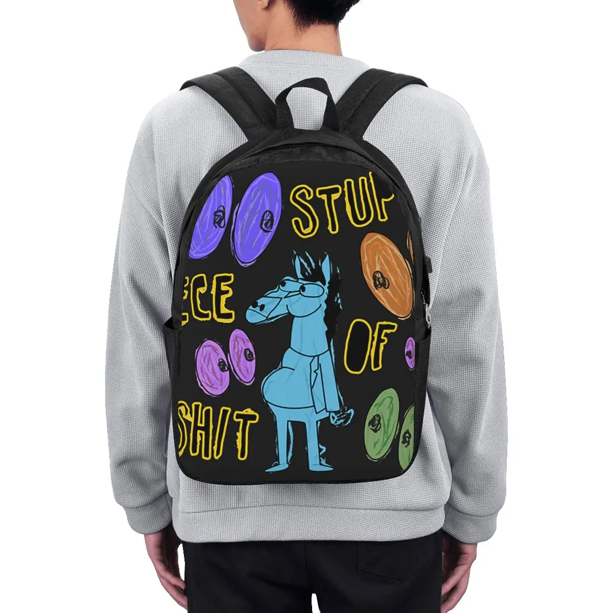 Cartoon Bojack Horseman Stupid Piece Of Shit Backpack Travel Notebook Bag Computer College Student School Bag Laptop view 2