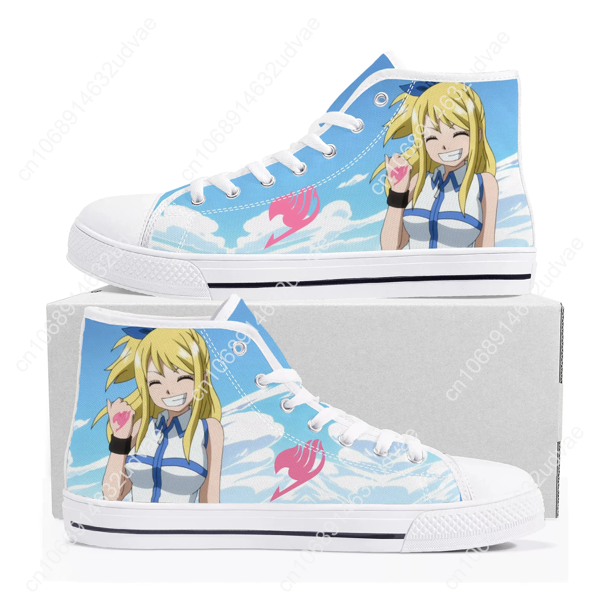 Anime Fairy Tail Cartoon Lucy Heartfilia High Top Sneakers Mens Womens Teenager Canvas Sneaker Casual Couple Shoes Custom Shoe
