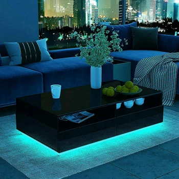 RGB LED Coffee Table High Gloss Simple Design Side Table for Living Room Furniture Tea Table Desks Home Storage Organzier 1