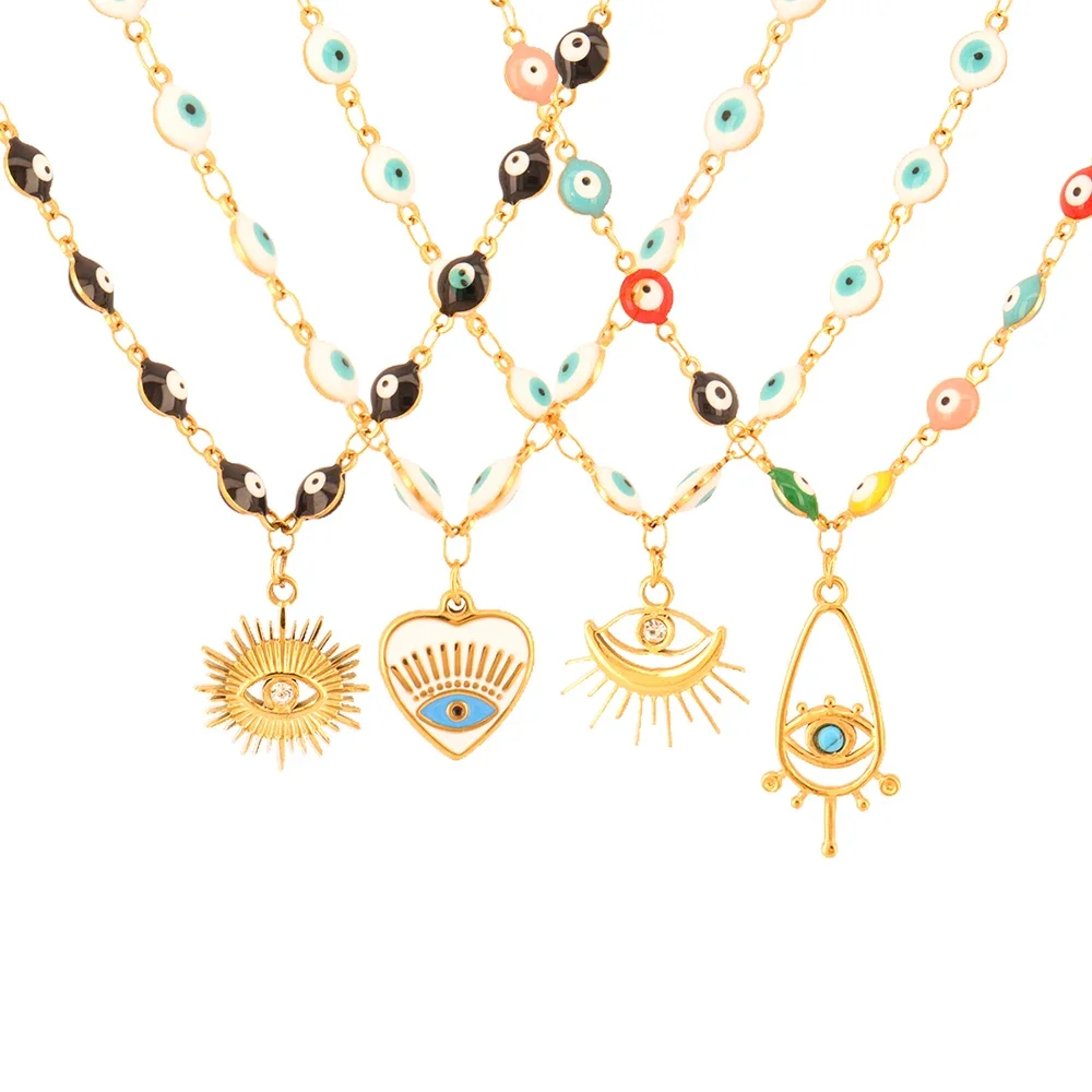 Blue Color Evil Eye Charms Necklace for Women Men Stainless Steel Lucky Turkish Eye Pendants Chain Necklace Choker Jewelry Gifts