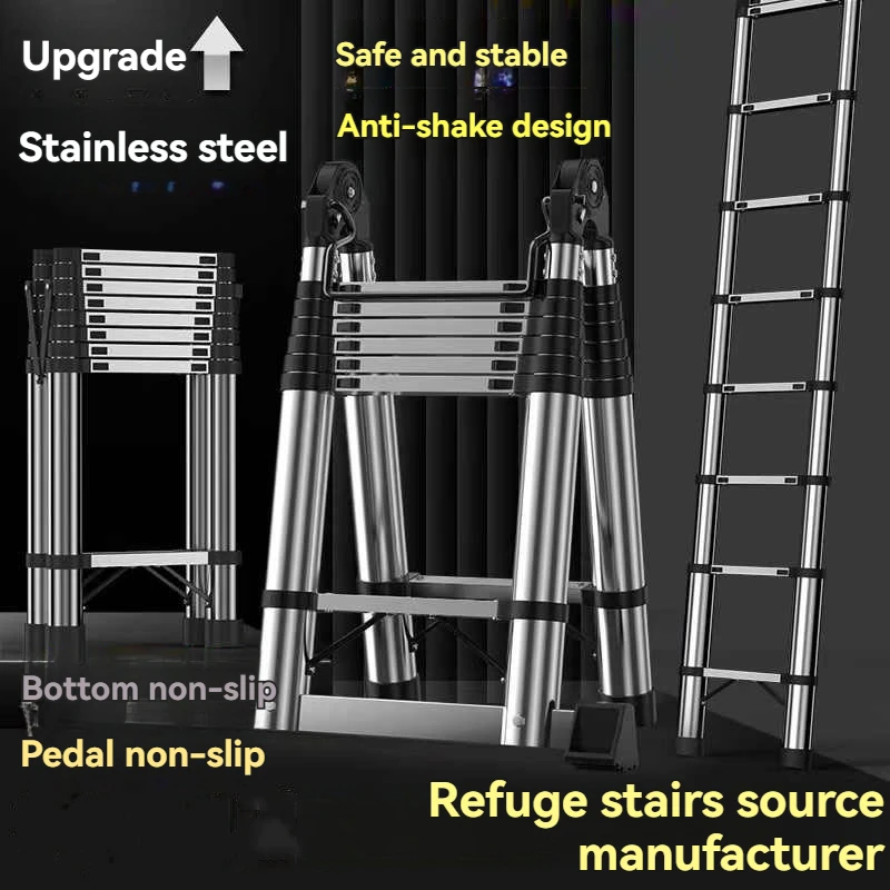 Multifunctional Straight Ladder Telescopic Ladders Home Folding Engineering Stairs Portable Lifting Thickened Ladder