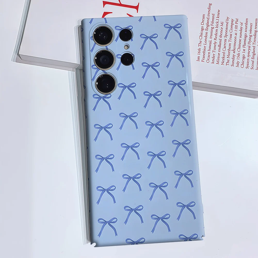 Blue Ribbon Bows Light Blue Luxury Fashion Full Lens Protective Case for Samsung Galaxy S26 S25 S24 A56 A36 Plus Ultra