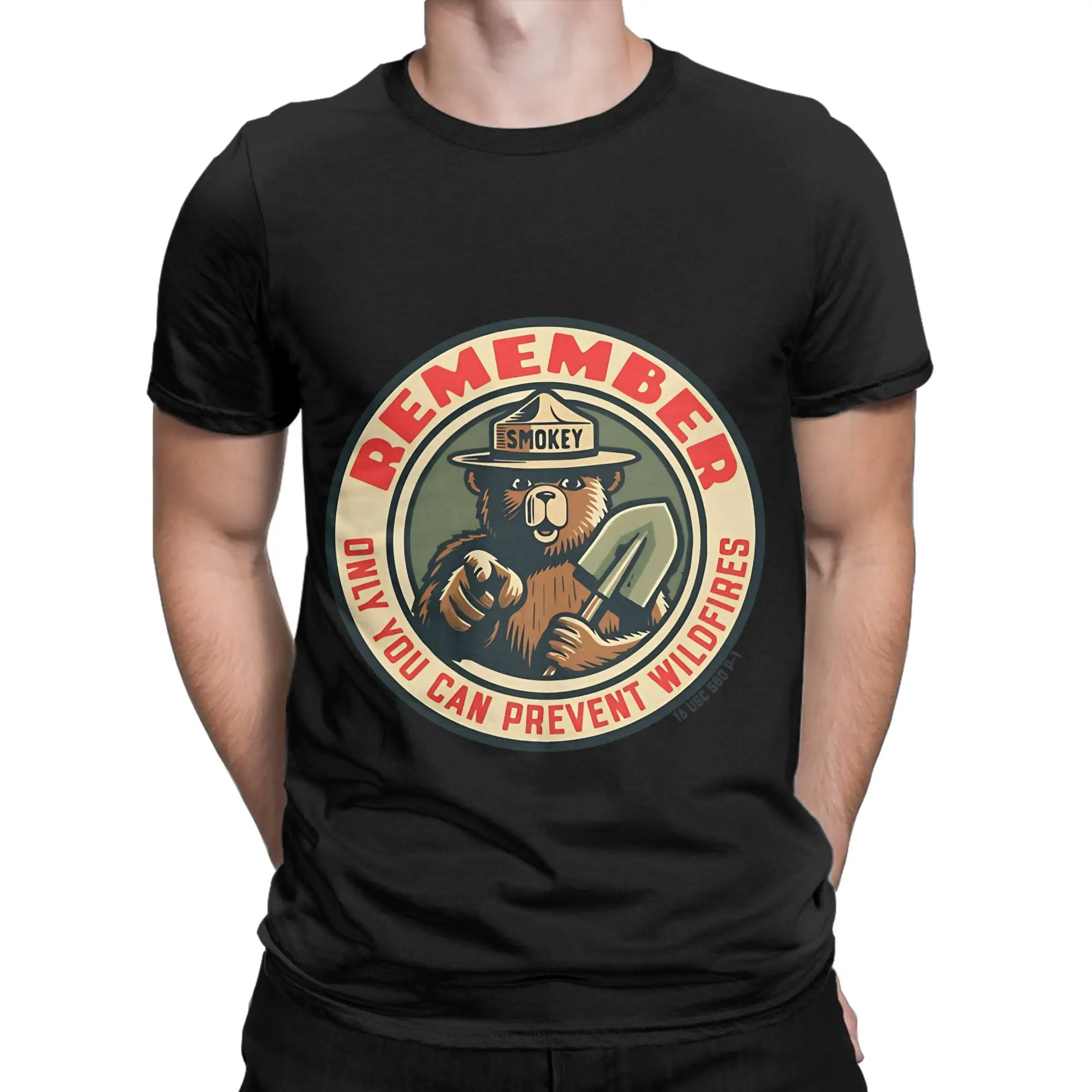 Smokey bBear Remember You Can Prevent Wildfires Officially Licensed Art Funny 100% Cotton T-Shirt Smokey bBear Tops Tees For Men