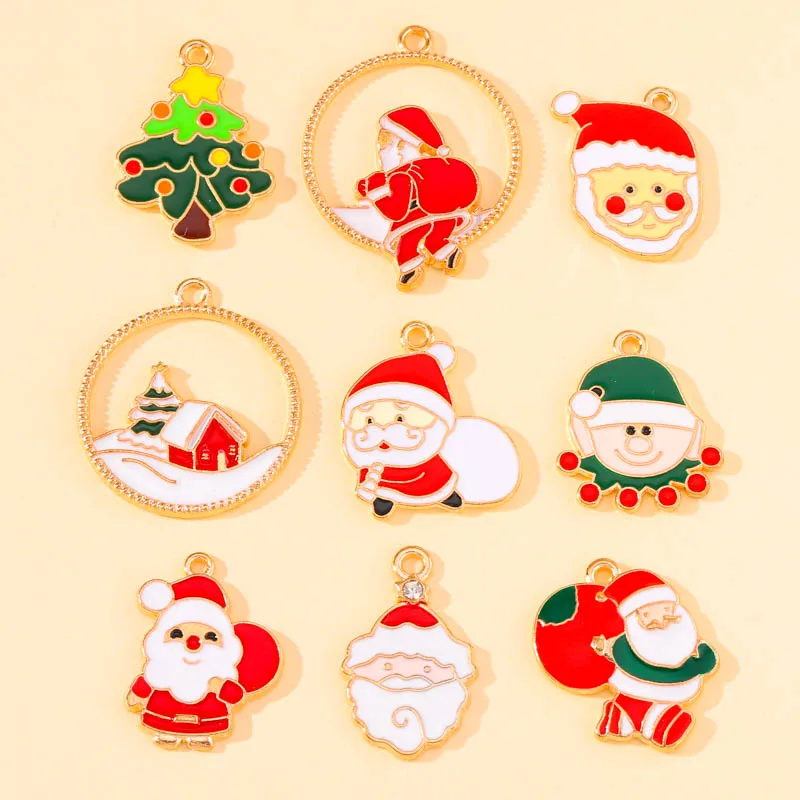 20Pcs/Lot Charm Cartoon Christmas Enamel Santa Claus Pendant For Making DIY Earrings Bracelet Jewelry Xmas Gifts Accessories