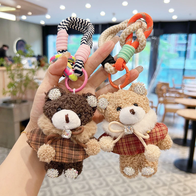 Cute and Silly Shawl, Looped Teddy Bear, Keychain, Creative Rope Woven Bag, Fashionable Car Keychain, Pendant, Couple Gift
