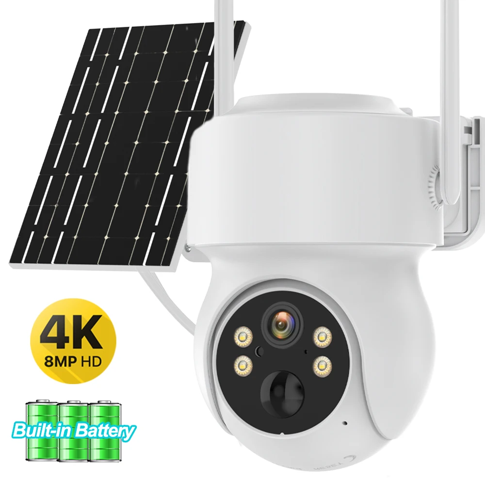 8mp Wireless Solar Camera Outdoor Wifi Pir Human Detection 7800mah Rechargeable Battery 4mp Wifi Security Camera Icsee App