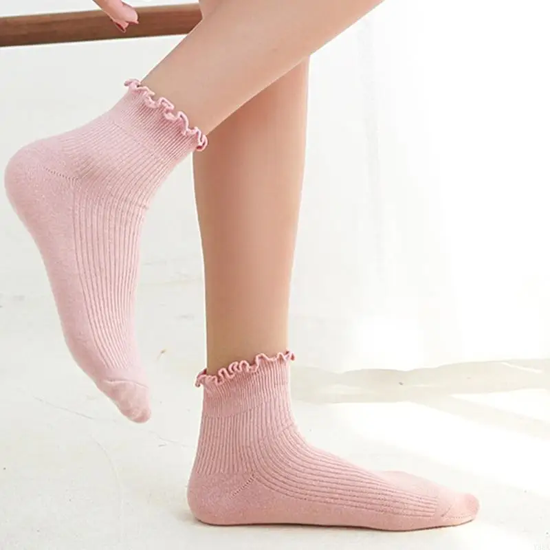 Y88A – chaussettes amples à volants pour femmes, chaussettes d'équipage, chaussettes en coton, chaussettes fantaisie à volants