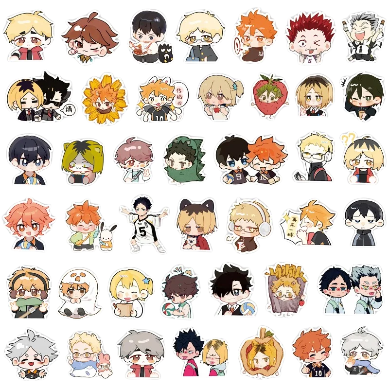 Bandai 60/63/68/75pcs Q Version Haikyuu!! Cartoon Sticker Shoyo Hinata Suitcase Mobile Phone Decoration Japanese Cartoon Sticker