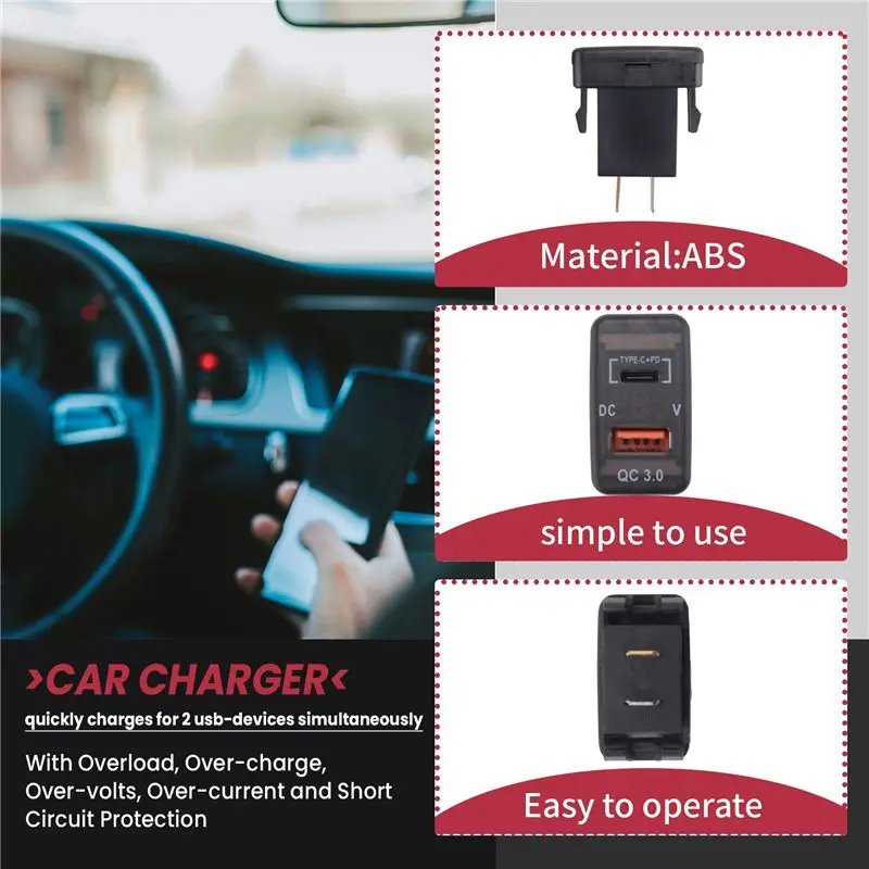 ABHX-Car Fast Adapter QC3.0 Dual USB Quick Socket With Voltmeter For Toyota Land Cruiser Hilux Prado FJ