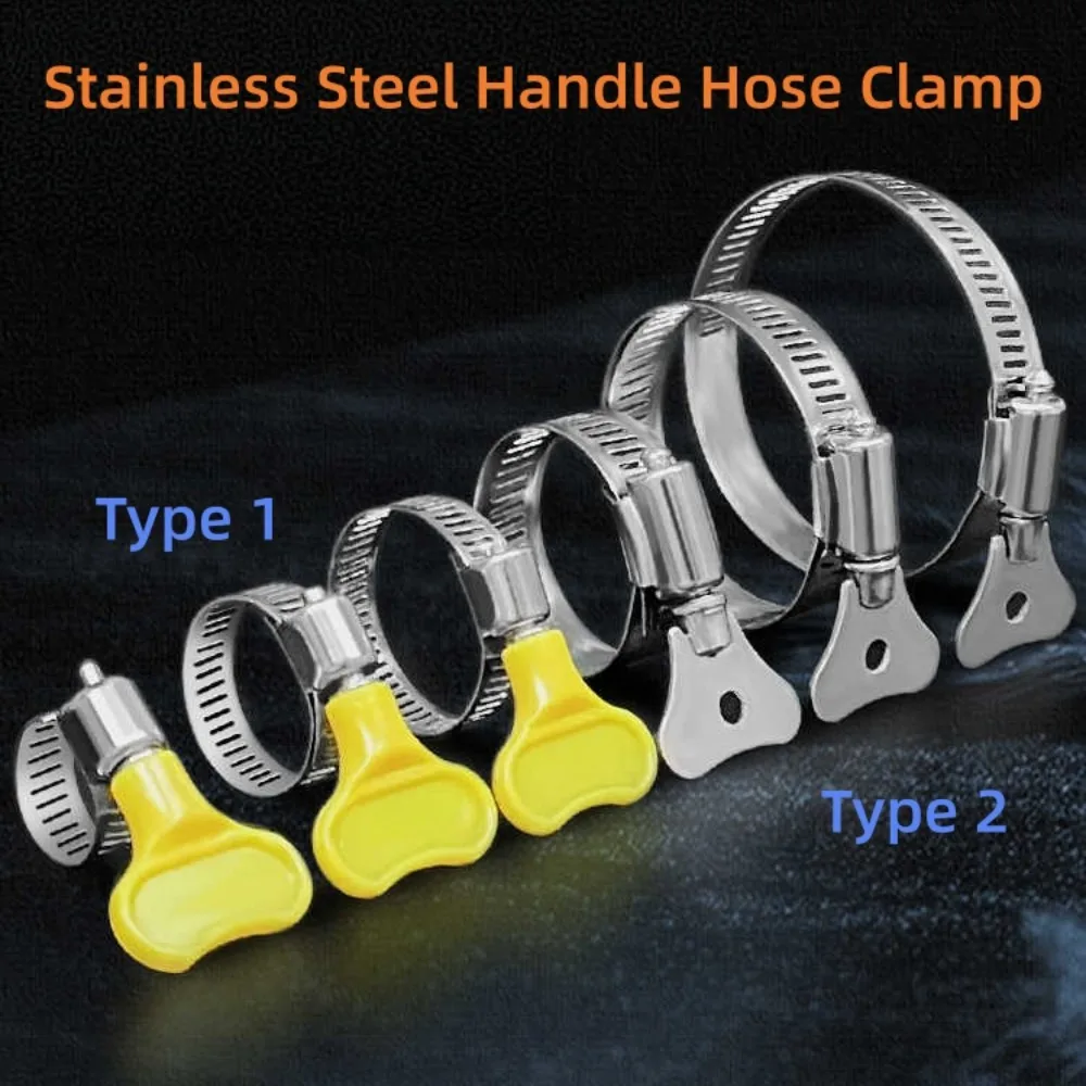 10Pcs Hand Operated Stainless Steel Handle Hose Clamp 10-44mm Worm Drive Pipe Fastener Clips for Water Air Fuel Pipeline Sealing