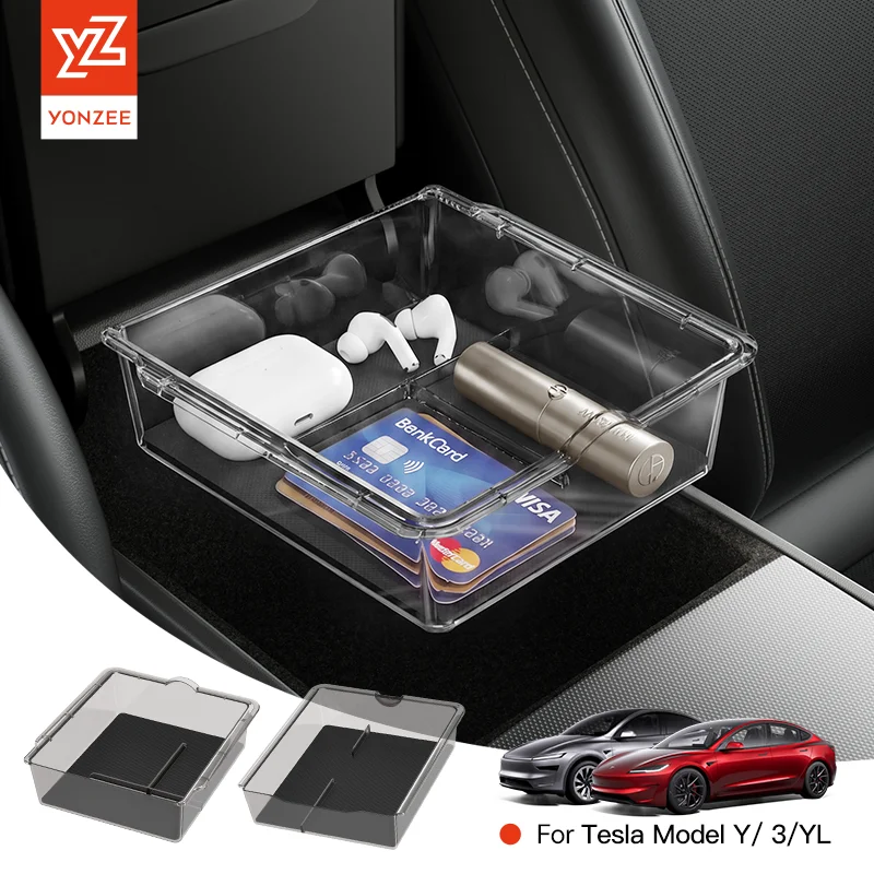 Caixa de Armazenamento Superior para Console Central YZ em ABS e Silicone Antiderrapante, Apoio de Braço Dianteiro e Traseiro para Tesla Model 3 Model Y Juniper YL, Acessórios Automotivos