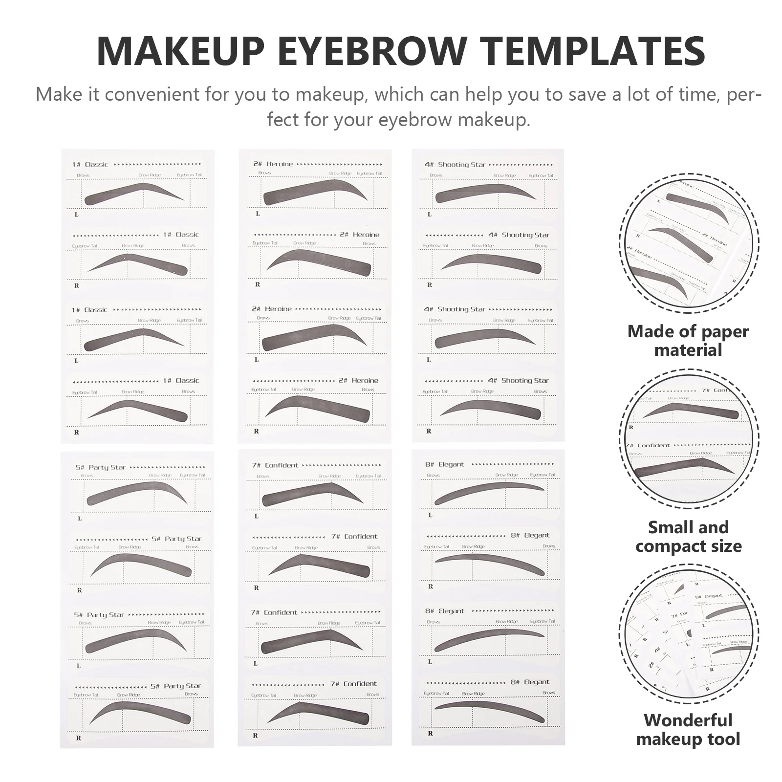 

6 pcs Eyebrow Stencil Kit Disposable Makeup Template For Women Different Shapes Time-Saving Easy Application Compact Eyebrow