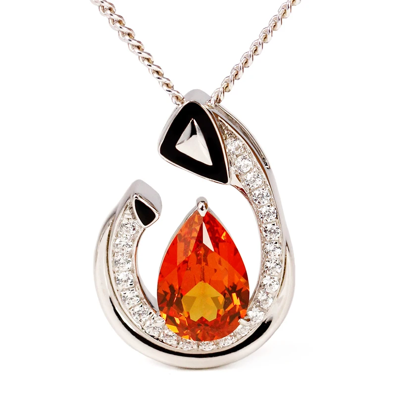 High-End 925 Silver Pendant Necklace Modern Fashion Trend with Cultivated Pear-Shaped Fanta Stone Colored Gemstone Design