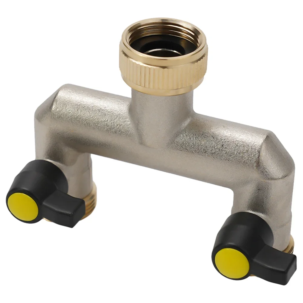 

High Quality Brass Tap Splitter Water Pipe Connector Tap Splitter With 2 Valves 3/4 Inch Brass Hose Tap Splitter
