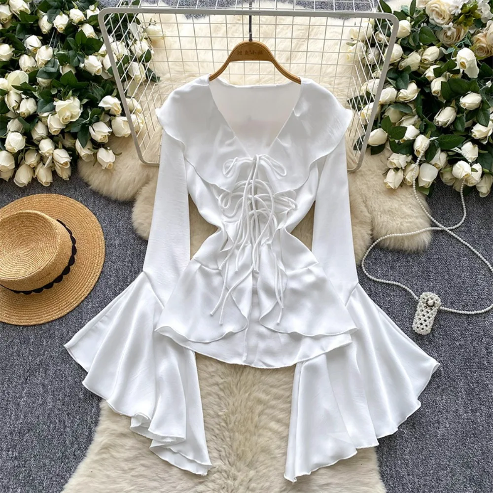 

Осенняя элегантная женская рубашка с длинным рукавом и воротником, однотонная, оптовая продажа женской одежды