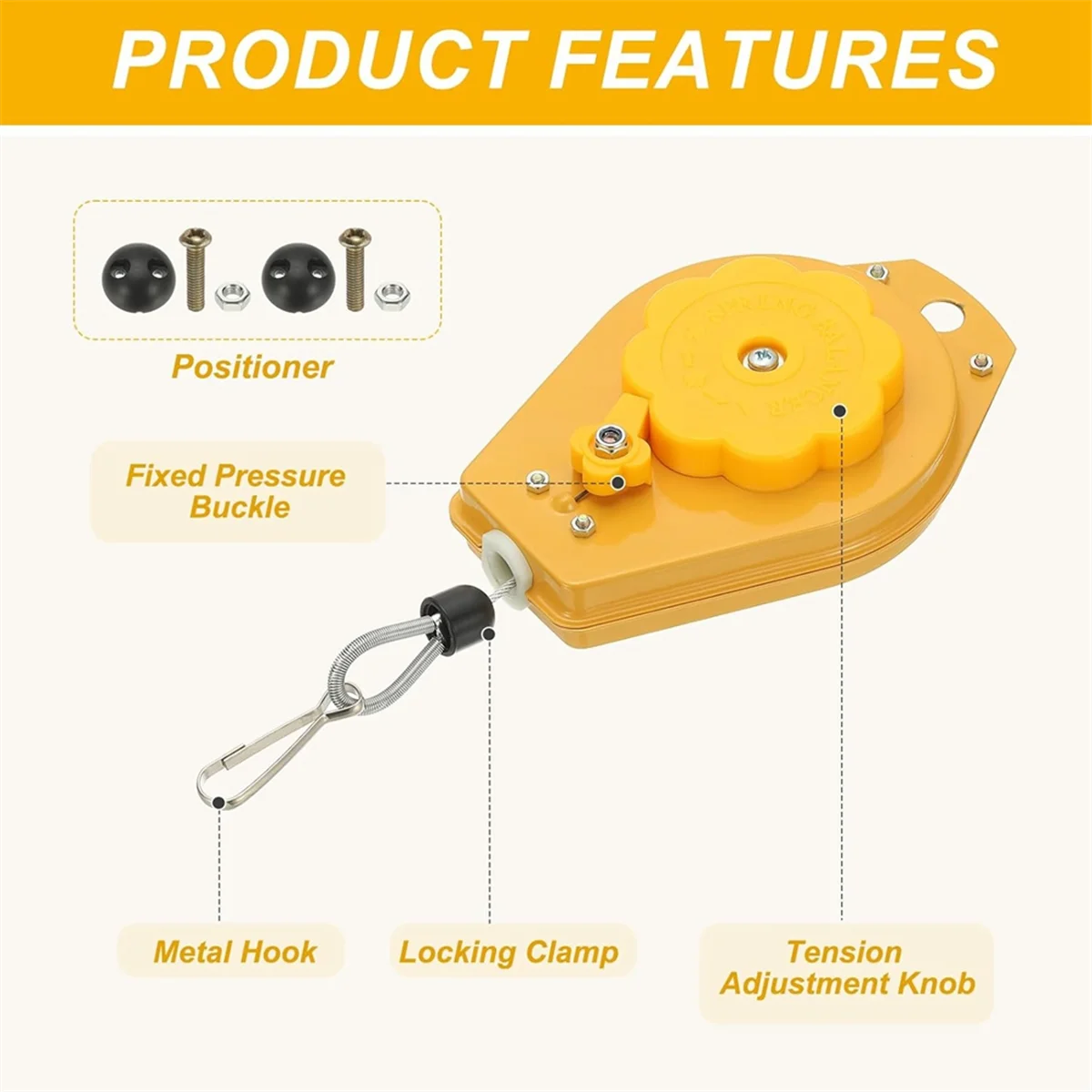 AAA87 Penyeimbang Pegas Dapat Ditarik, Alat Pegas Bantalan Penyeimbang Beban 4 Kaki Retraktor Kabel Dapat Disesuaikan 3,3-6,6 Lbs (1,5-3Kg)