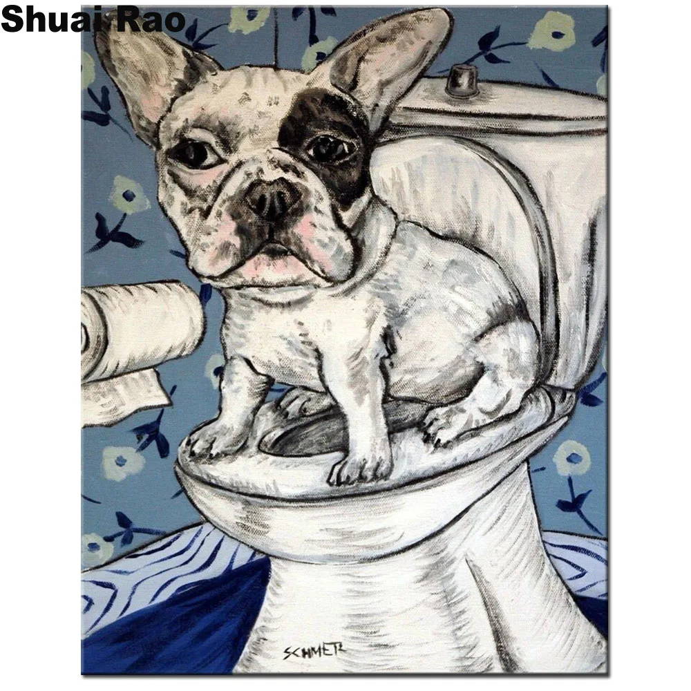 Pittura diamante Bulldog francese cane sulla toilette, ricamo diamante 5d fai da te vendita diamante mosaico punto croce decorazione della parete del bagno