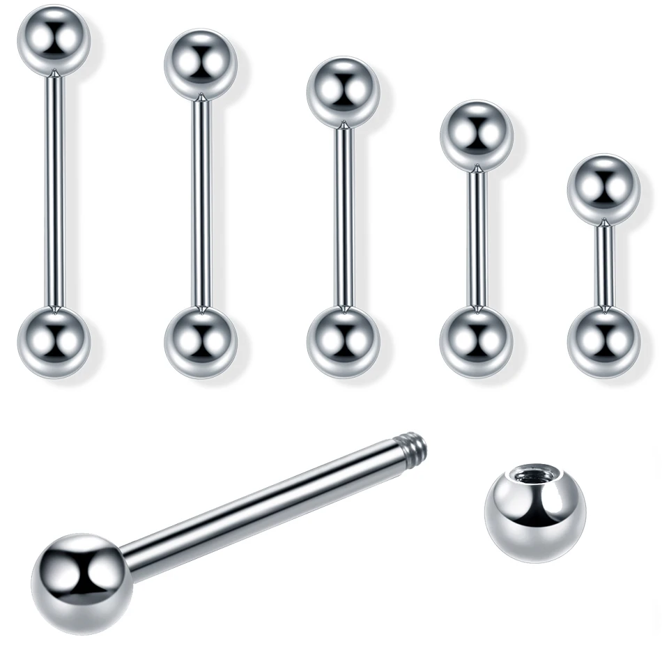 10Pcs/lot Stainless Steel Tongue Ring Colorful Tongue Barbell Piercing Nipple Shield Barbell Ring Ear Tragus Body Jewelry