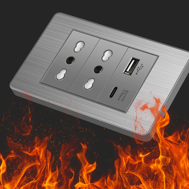 

PSSRISE EU Италия Настенный выключатель питания Быстрая зарядка с USB Type-c 5 В 2100 мА Телевизор Телефон Компьютер Мощность Нержавеющая сталь Серый