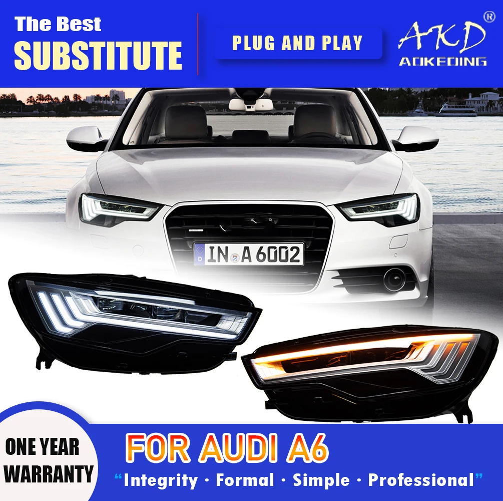 

AKD Head Lamp for Audi A6 C7 LED Headlight 2012-2018 Headlights A6 C7 DRL Turn Signal High Beam Angel Eye Projector Lens