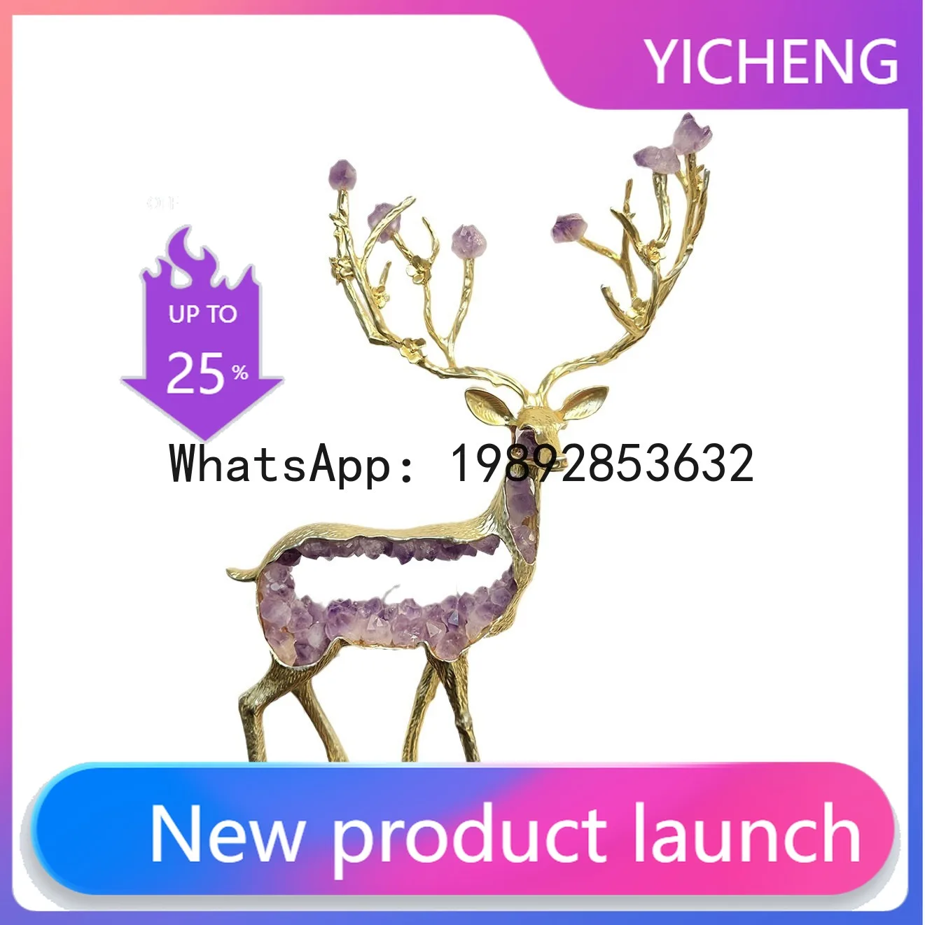 

Amethyst Statue Simulated Animal Sculptures Golden Deer Crystal Deer Handicrafts Metal Figurine Home Decoration Accessories