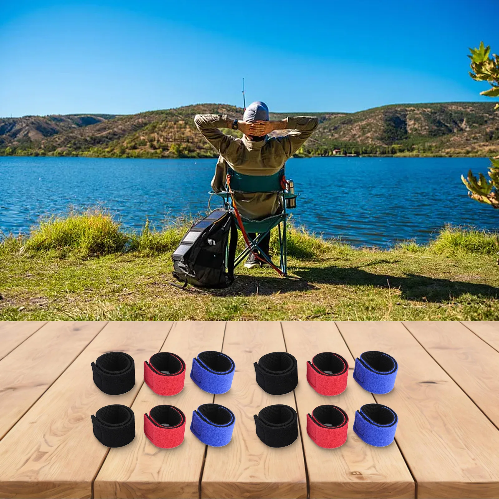 12 أشرطة صنارة الصيد 3 ألوان أشرطة صيد مرنة قابلة للتعديل لحماية قضبان الصيد ملحقات صيد الأسماك المقاومة